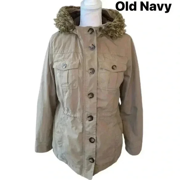 Old Navy Hooded Cargo Coat Size M Warm Zipper & Buttons & Lined 🧥❤️ - Picture 3 of 15